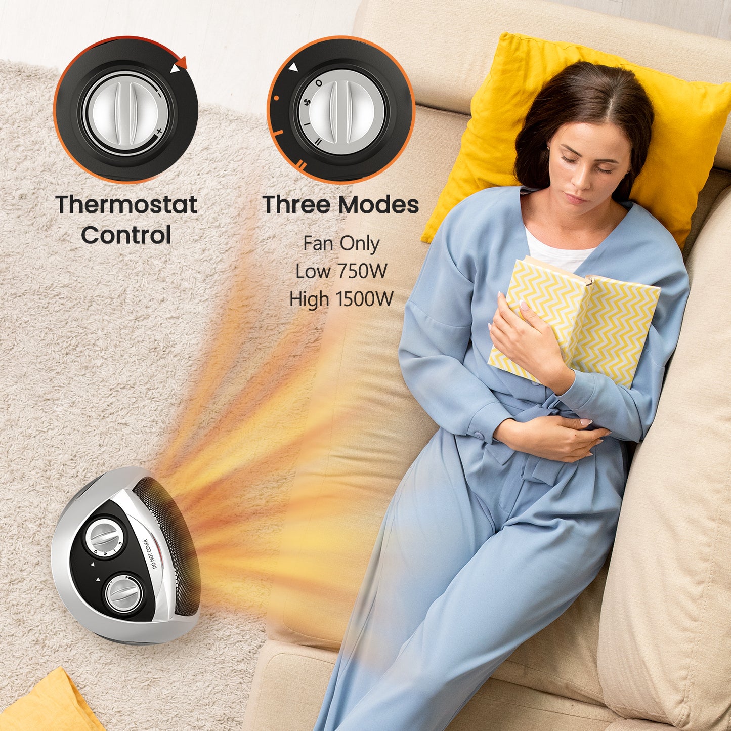 PTC Ceramic Portable Space Heater with Fan - Silver