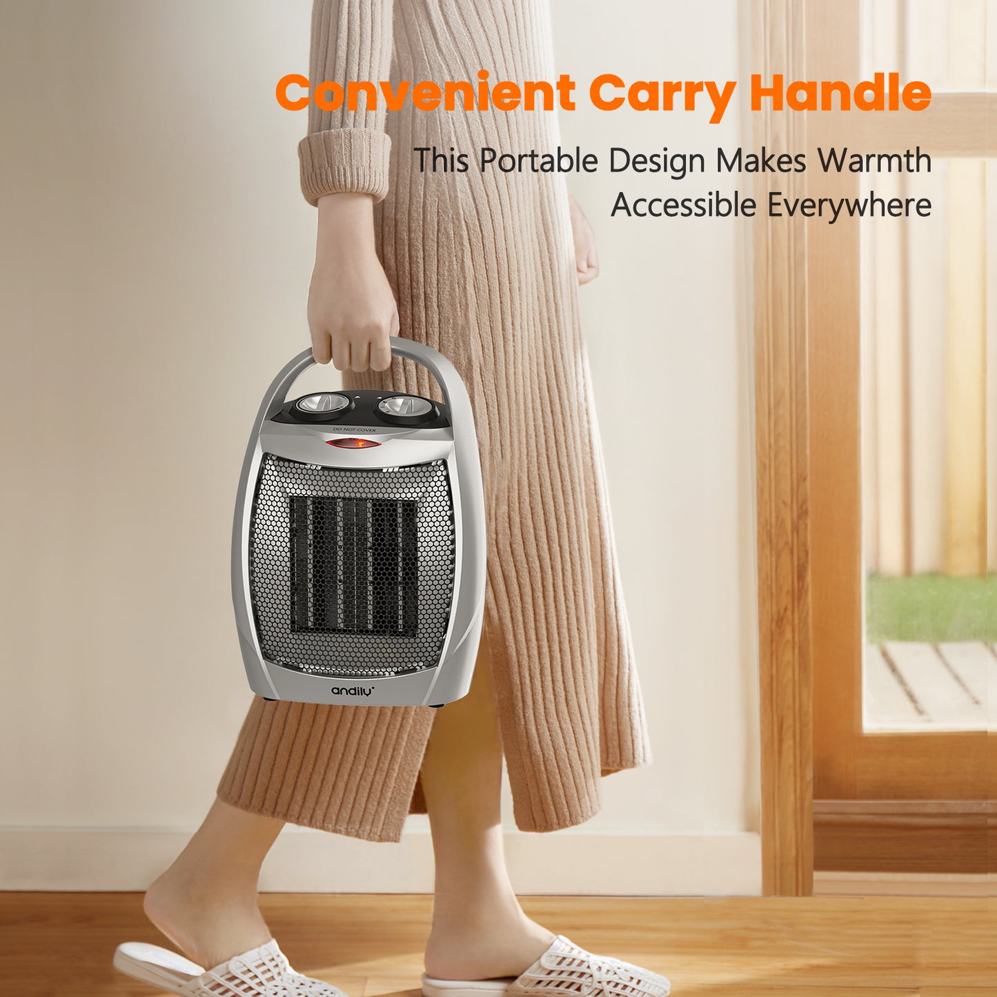 PTC Ceramic Portable Space Heater with Fan - Silver