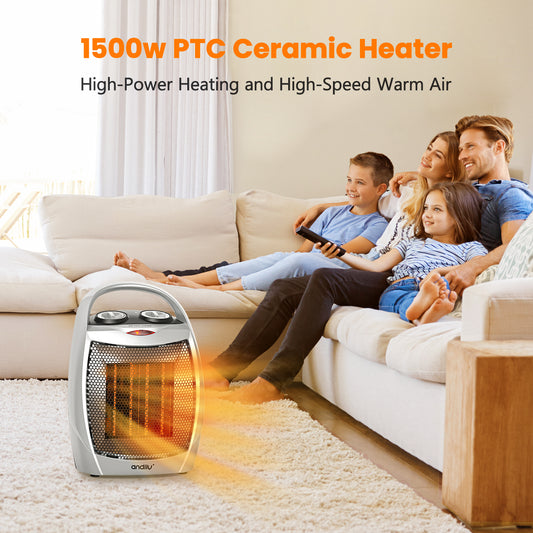 PTC Ceramic Portable Space Heater with Fan - Silver