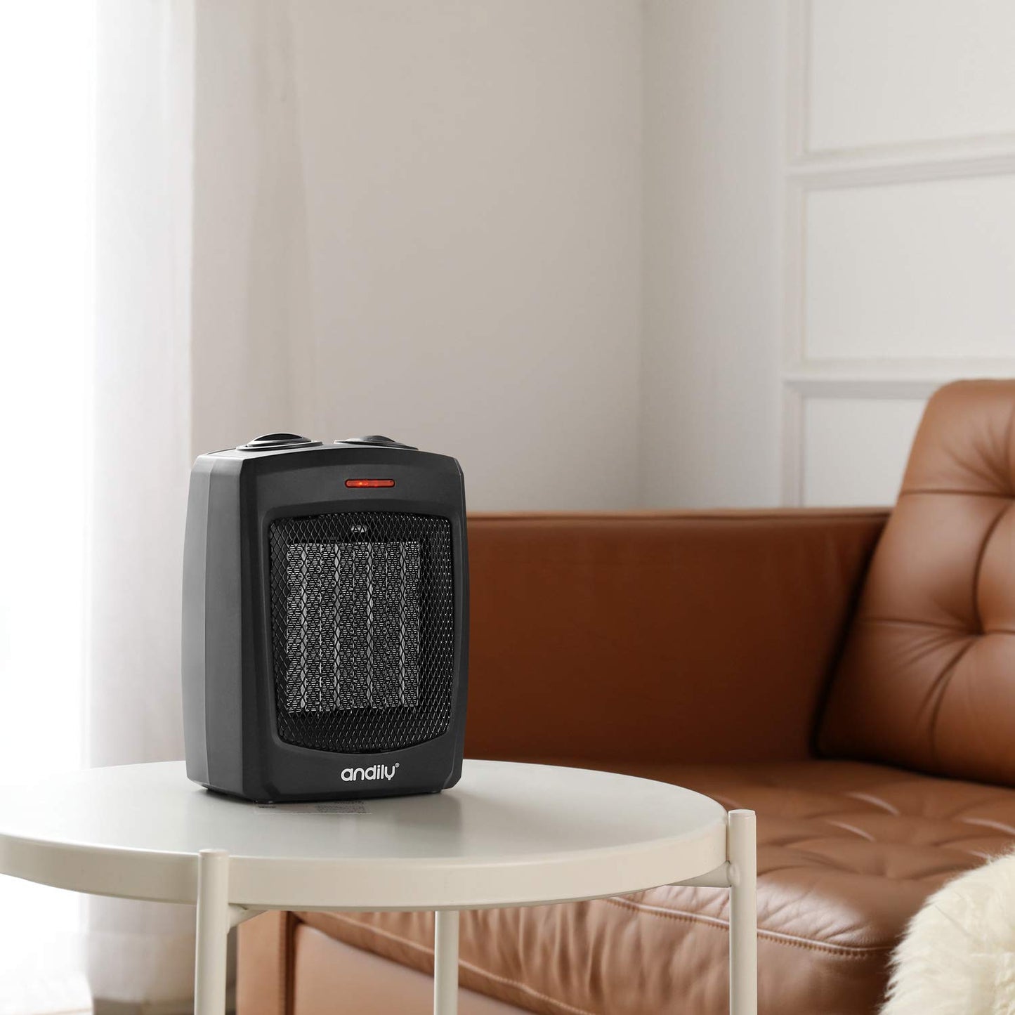 Ceramic Small Heater with Thermostat, Quiet and Compact - Black