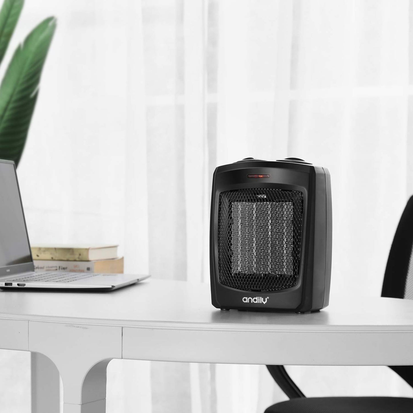 Ceramic Small Heater with Thermostat, Quiet and Compact - Black