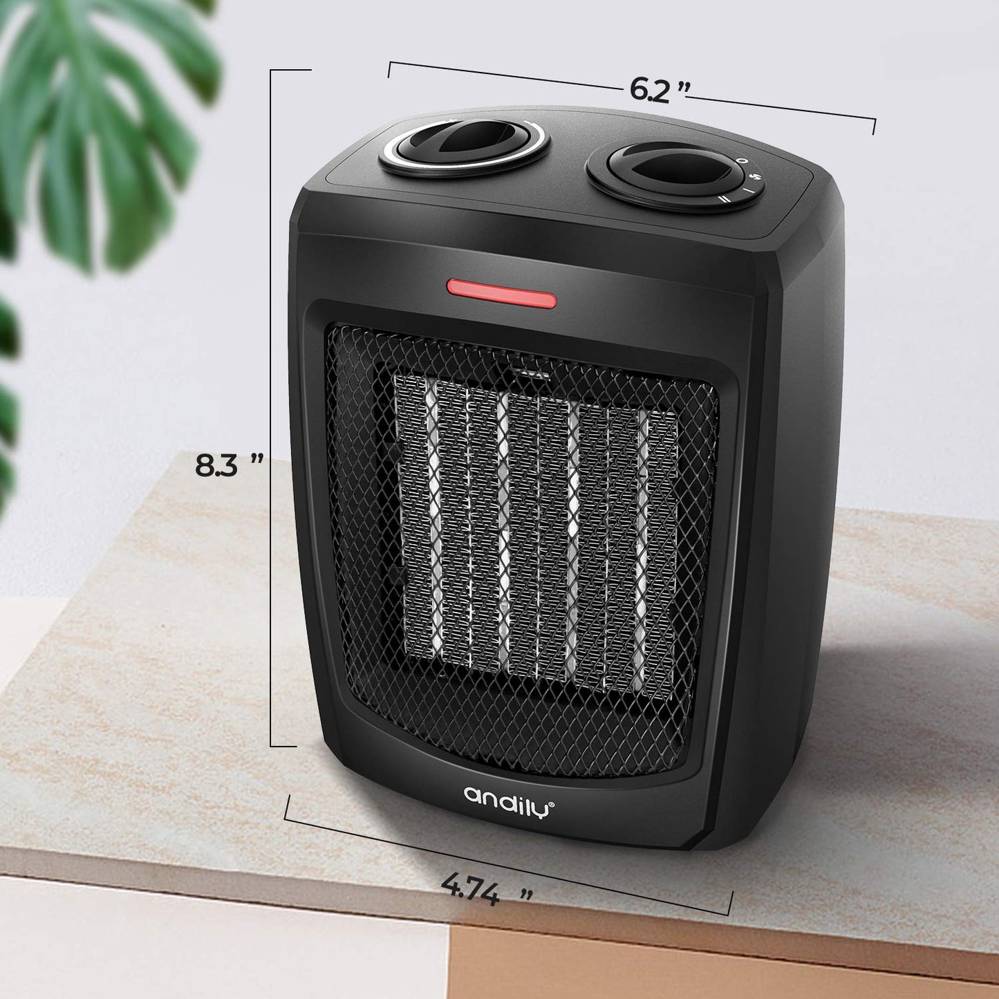 Ceramic Small Heater with Thermostat, Quiet and Compact - Black