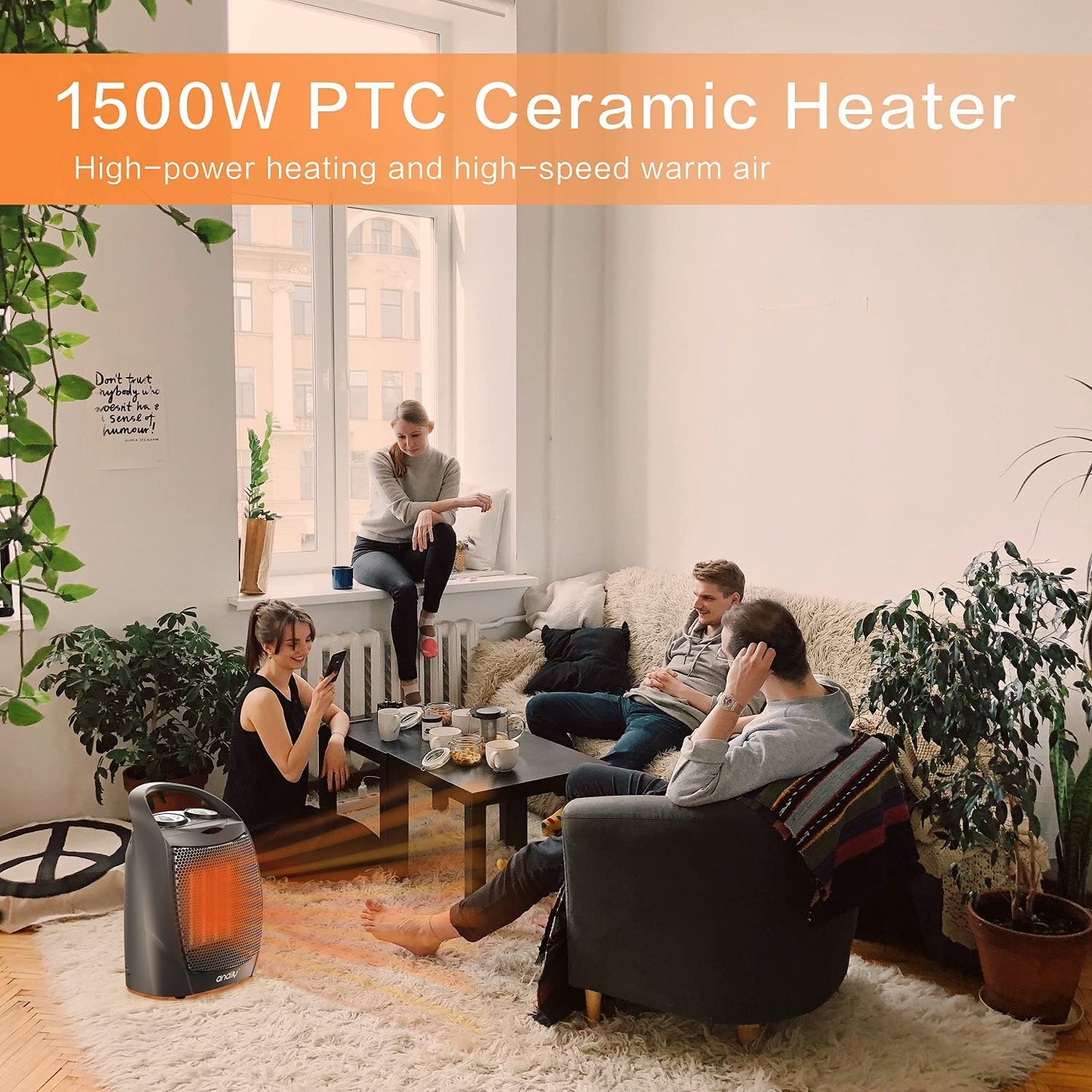 PTC Ceramic Portable Space Heater with Fan - Grey