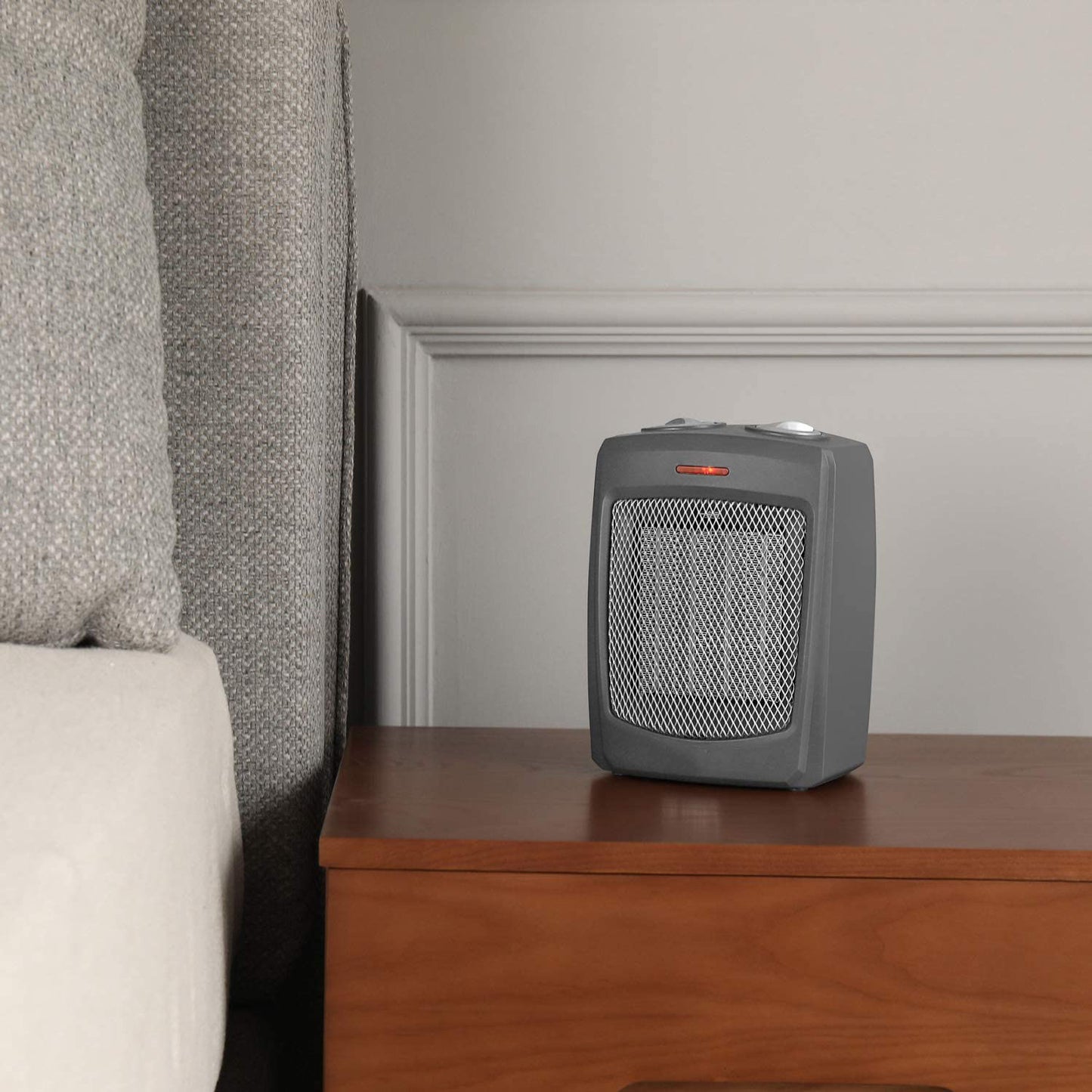 Ceramic Small Heater with Thermostat, Quiet and Compact - Grey