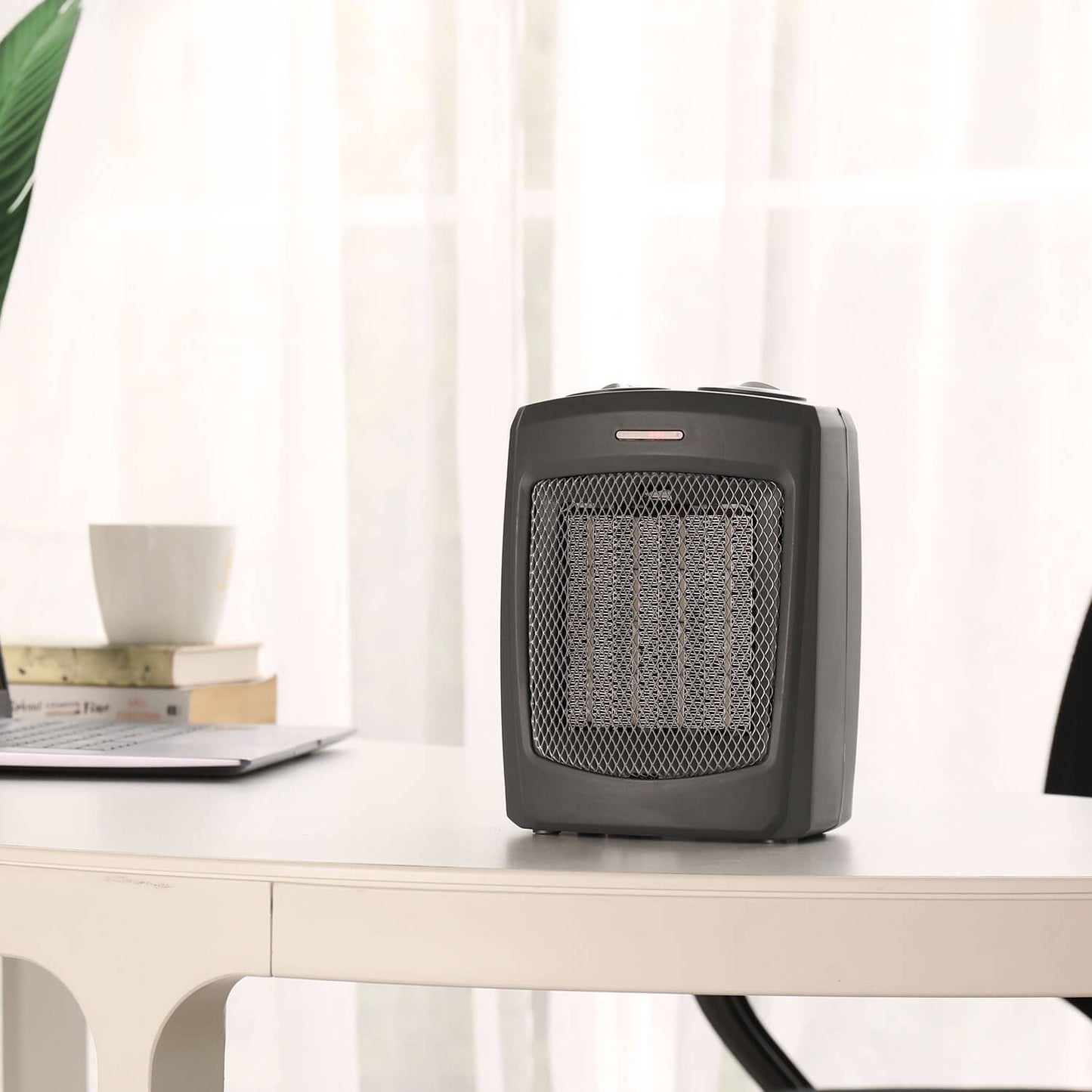 Ceramic Small Heater with Thermostat, Quiet and Compact - Grey