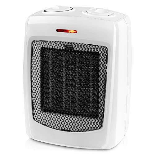 Ceramic Small Heater with Thermostat, Quiet and Compact - White