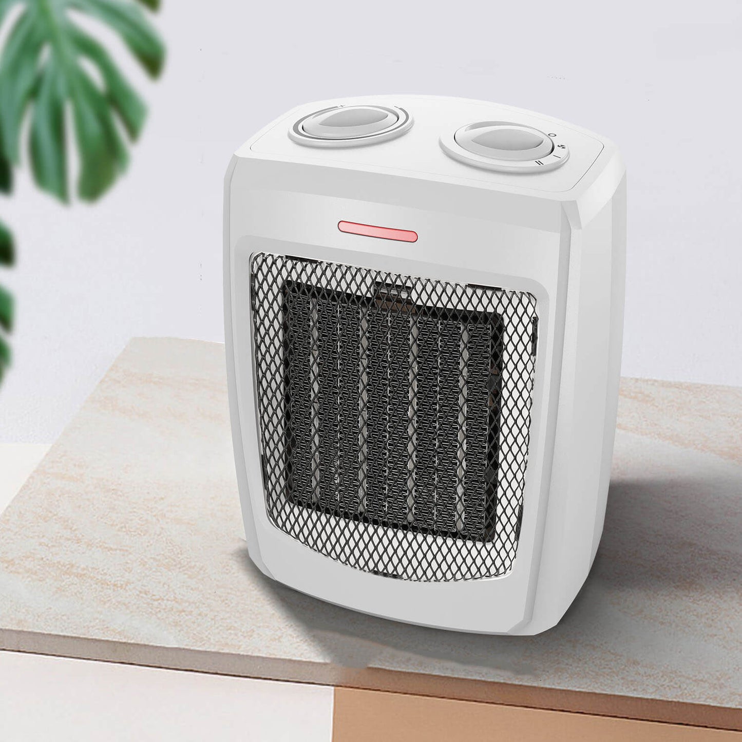 Ceramic Small Heater with Thermostat, Quiet and Compact - White